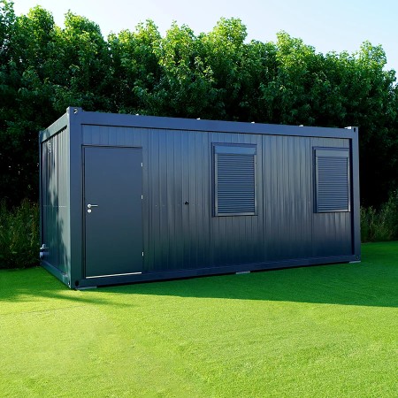 Oficina modular de 6 × 3 metros con aseo y cocina RAL 7016